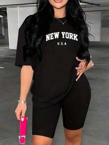 Women's Casual T-Shirt, Printed With A New York Motif, Breathable And Sweat-Free, Soft And Smooth, With A Quality Feel, Suitable For Sports And Fitness, Daily Wear, Vacation, Office, School, Parties And Other Various Occasions. - 黑色 - 查看 5