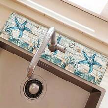 1 pieza Felpudo de grifo con diseño de estrella de mar, de poliéster duradero, de secado rápido y fácil de limpiar, adecuado para cocina y baño, fácil instalación, decoración diaria, regalo, felpudo de baño, felpudo de grifo duradero, accesorio de grifo - Multicolor - Ver 1