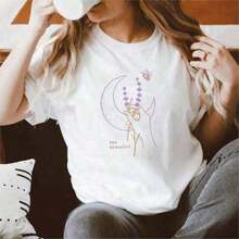 Women's T-Shirt With Colorful Butterfly And Petal Print For A Super Happy Summer, Fashionable Short Sleeve Round Neck T-Shirt, Cute Cartoon T-Shirt For Women, Women's Clothing - 全穀類咖啡 - 查看 1