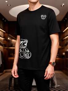 Fashionable Men's T-Shirt With Print - Black - View 6