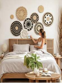 1 món đồ trang trí treo tường thủ công bằng mây đan kiểu Ma-rốc Boho, hình tròn. - Nhiều màu - Xem 2