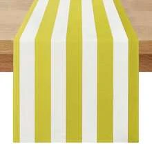 1pc Large Rectangular Table Runner, Yellow & White Striped Patchwork Pattern, Fresh Minimalist Style, Suitable For Home Gatherings, Indoor/Outdoor Decor, Entryway, Coffee Table, Living Room Ambiance, Kitchen Dining, Holiday & Natural Gift - Yellow - View 2
