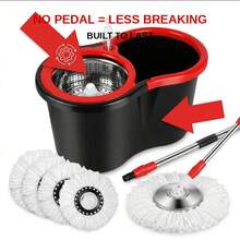 Spin Mop And Bucket Set With Wringer, 360° Spinning Mop And Bucket System With 4 Microfiber Mop Heads And Free Soap Dispenser, Extended Handle Self-Wringing Mop For Hardwood Tile Laminate Floor Cleaning - 藍灰色 - 查看 10