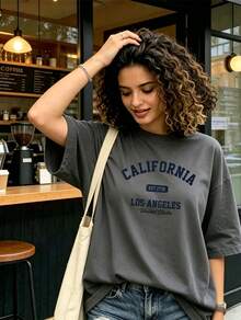 Playera para Mujer, Manga Corta, Cuello Redondo, Cómoda para Ir a la Playa, Salir con Amigas o Quedarse en Casa, Estilo Minimalista - Gris Oscuro - Ver 1