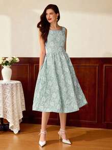 Vestido elegante sin mangas de cuello cuadrado con bolsillo de unicolor vintage para mujer, atuendo de verano, vestido de invitada de boda, vestido de regreso a la escuela, vestido de cumpleaños elegante para mujer, atuendo de cumpleaños elegante para mujer, atuendo de vacaciones para mujer, vestido elegante para mujer en otoño, ropa de mujer para vacaciones, vestido de iglesia para mujer, atuendo de iglesia para mujer, atuendo de festival para mujer, estilo de dinero antiguo, atuendo de brunch para mujer - Verde - Ver 7