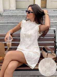 Vestido camisero de unicolor albaricoque con textura y aplicaciones para mujer, elegante y de moda para el trabajo, atuendos festivos franceses, estilo sirena de oficina, vestidos de verano para mujer, vestidos para fiesta del té, festivales, fiestas, graduación, vacaciones, ropa bohemia femenina - Albaricoque - Ver 1