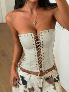 Top corto con tirantes finos y dobladillo con volantes, adecuado para vacaciones en la playa de manera casual - Albaricoque - Ver 4