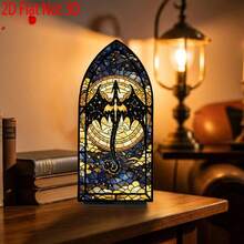 Gothic Stained Glass Starry Sky Dragon Acrylic Bookend, Mysterious Dark Fantasy Desktop Decor, Medieval Cathedral Window Style Room Decoration, Vintage Starry Sky Dragon Tabletop Display Ornament - Multicolor - View 8