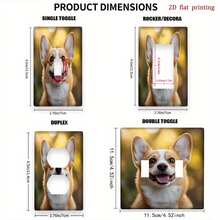 1个柯基犬笑脸图案开关面板盖，2D平面印刷，耐用PC塑料材质，趣味装饰，适用于卧室、厨房、客厅，无需钻孔即可轻松安装。 - 彩色 - 查看 2