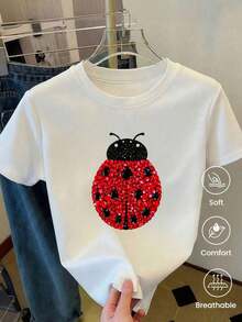 Short-Sleeved T-Shirt For Spring/Summer 2026, Made In Mexico, 180 Grams. Cartoon Print, Couple Design, Suitable For Indoor Or Outdoor Wear. Crew Neck, Unisex, Ideal For Office And Leisure. One-Pack. - 白色的 - 查看 1