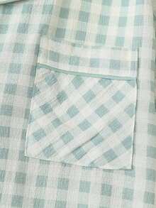 piezas de pijama con pantalón corto, de manga corta y estampado a cuadros para mujeres, ropa de estar por casa de verano - Verde - Ver 4