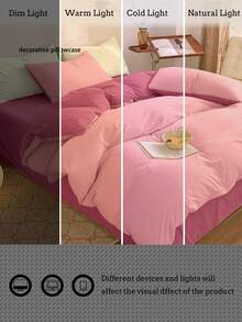 Nuevo juego de 3 piezas de funda nórdica de edredón de poliéster de estilo nórdico simple con patchwork de unicolor - Rosa Pálido - Ver 7