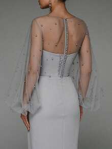 Vestido ajustado con perlas escote bandeau estilo sensual - Gris - Ver 4
