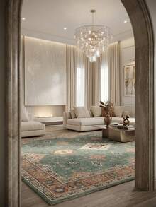 1pc Vintage European-Style Persian Floral Totem Area Rug/Carpet/Door Mat, Moroccan Inspired Faux Wool Rug, Suitable For Bathroom, Kitchen, Entryway, Hallway, Bedside, Living Room, Bedroom, Machine Washable, Home Decor - Multicolor - View 5