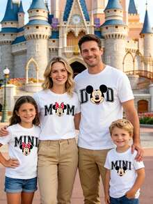 Disney Officially Licensed Women's Graphic T Shirt 100% Cotton, Mom Minnie Mouse Themed T-Shirt, Cartoon Art Casual Tee, Unisex, 220g, Polka Dot Bow Letter Print, Short Sleeve For Disney Vacation Trip - Woman - View 1