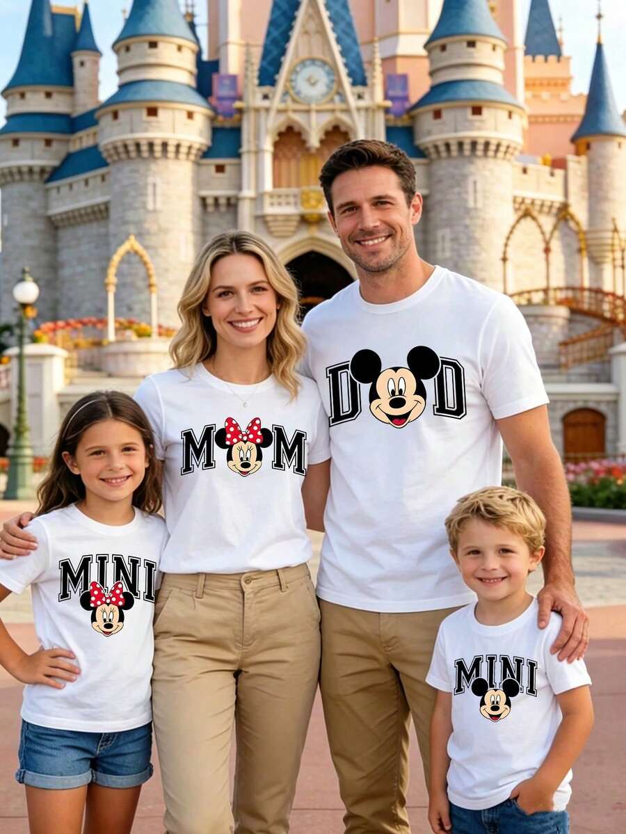 Disney Officially Licensed Women's Graphic T Shirt 100% Cotton, Mom Minnie Mouse Themed T-Shirt, Cartoon Art Casual Tee, Unisex, 220g, Polka Dot Bow Letter Print, Short Sleeve For Disney Vacation Trip - Woman - View 1