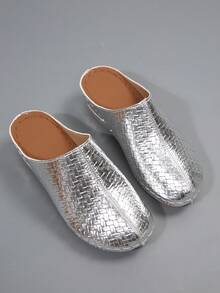 Elegant Fashion Women's New Platform Slip-On Mules, Comfortable Soft Sole Suitable For Spring/Autumn, Home, Walking, Commuting - Silver - View 4