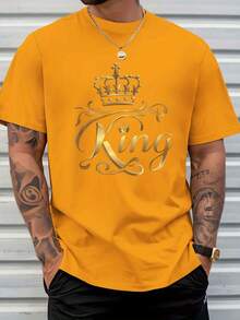 Men's Crew Neck T-Shirt, 100% Cotton, Graphic Print, Breathable And Lightweight Fabric, Machine Washable, Casual Style Ideal For Everyday Wear, Outings And Dates All Year Round - 橘色 - 查看 3
