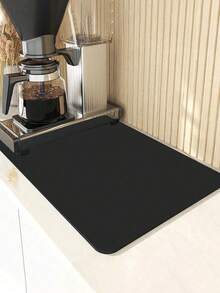 1pc Coffee Mat, Absorbent Pad, Coffee Machine Mat, Bar Counter Non-Slip Mat, Coffee Bar Accessory. Highly Absorbent, Stain-Covering, Non-Slip, Protects Surface, Easy To Clean. Absorbent Fabric Surface, Non-Slip Rubber Bottom, Approx. 50x60cm. For Under Coffee Machine, Espresso Machine, Coffee Bar Counter, Kitchen Counter, Tea Room, Home, Coffee Shop - Black - View 10