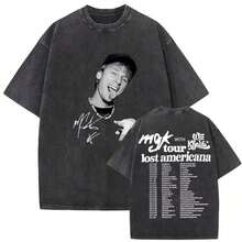 Womens Clothes;Summer TopsRapper MGK Lost Americana Tour 2026 T-Shirts  Vintage Washed Graphic T Shirt Man's Hip Hop Short Sleeve T-Shirtsummer OutfitsLong Sleeve Women Sports Tees & Tanks IWR1 - 3 - 查看 6