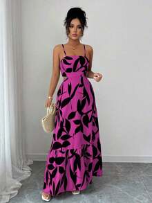 Vestido largo elegante de mujer con estampado y cintura ceñida - Multicolor - Ver 3