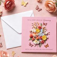 Special Granny Birthday Card With White Envelope, 3D Paper Art Floral Butterfly Pink Birthday Card For Grandma, "With Lots Of Love" Greeting Card - A - View 7