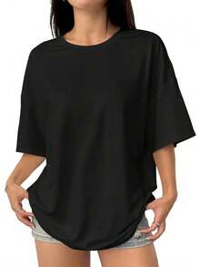 Talla Grande, Camiseta Negra Extra Grande para Mujer con Elegante Estampado de Rosas - Blusa de Manga Corta y Cuello Redondo, Suave y Elástica, para Uso Casual y Semi-Formal - Lavable a Máquina, Cómoda para Uso Diario para Mujeres de Tallas Grandes - Negro - Ver 3