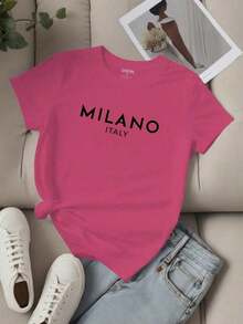 3 PIEZAS Camisetas casuales de manga corta para mujer con estampado de lema y letras - Multicolor 3 - Ver 5