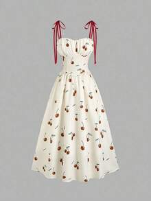YHHSweetra Vestido de tirantes de mujer con estampado de cerezas para el Día de San Valentín, elegante y dulce que estiliza la cinturaYHH - Albaricoque - Ver 7