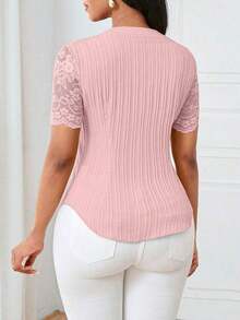 Camisa casual de mujer de unicolor y estilo simple para uso diario, verano - Rosa vieja - Ver 2