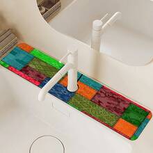 1pc Bohemian Pattern Printed Faucet Mat, Durable Polyester, Quick Drying, Easy To Clean, Suitable For Kitchen And Bathroom, Easy To Install, Daily Decor, Gift, Bathroom Mat, Durable Faucet Mat, Faucet Accessory - Multicolor - View 2