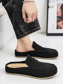 1 đôi giày lười đế bệt da lộn màu đen kiểu retro, giày casual xỏ chân, phong cách đường phố cho mùa xuân và mùa thu. - màu đen - Xem 3