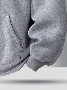 Men's Plus Size Half-Zip High Neck Hoodie, Solid Color Loose Fit Casual Pullover Sweatshirt - Light Grey - View 6
