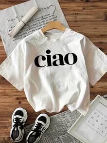 Short-Sleeved T-Shirt With Letter Print And Round Neck - 白色 - 查看 6