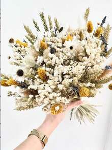 55+ Buquê Misto de Flores Artificiais Incluindo Mosquitinho, Eucalipto, Lavanda, Adequado para Decoração de Casamento, Arranjo de Mesa, Decoração Doméstica, Arranjo Floral DIY, Encher Vasos, Flores de Casamento, Buquê de Noiva, Decoração de Festa - Amarelo - Visão 4