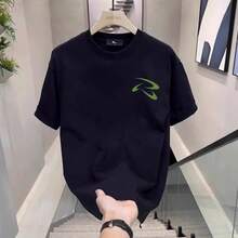 Camiseta minimalista de estilo americano, moderna y de algodón puro de primera calidad, con estampado único, para hombre, de verano, de cuello redondo, casual y de manga corta. MOYK - 250 g de algodón puro - blanco - Ver 4