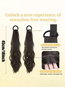 1 Pacote Extensão de Cabelo Rabo de Cavalo Ondulado de 45cm, Peça de Cabelo Sintético com Faixa Elástica, Cabelo Falso Encaracolado Natural para Mulheres, Uso Diário/Festa/Encontro, Preto/Marrom/Castanho/Marrom Escuro, Presente para Ela, Rabo de Cavalo Falso Ondulado Natural com Scrunchie Elástico, Extensão de Cabelo Rabo de Cavalo Fofo e Despojado para Mulheres, Rabo de Cavalo Sintético com Amarração - Multicolorido - Visão 5