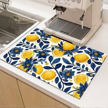 1 pieza Alfombrilla absorbente/secado con diseño de flor de limón para cafetera, vajilla - Alfombrilla protectora de escritorio absorbente de poliéster con almohadilla antideslizante de goma, para decoración de la encimera de la cocina, bar en casa y mesa de comedor - Multicolor - Ver 2
