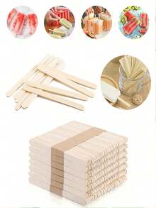 100支天然木製冰淇淋棒 蛋糕工具 木棒 DIY 自助零食棒，適用於 DIY 木工手工、蠟製品、居家藝術項目、藝術用品 - 白色 - 查看 2
