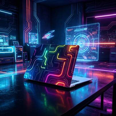 Ốp lưng laptop họa tiết mạch điện tử Cyber Neon - Chống trầy xước, phù hợp cho laptop chơi game và làm việc, tương thích với MacBook Pro 13, Air 13, Pro 14, Air 15.