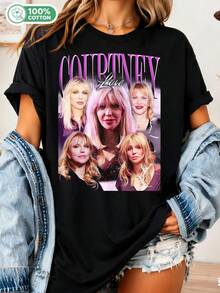 COURTNEY LOVE T-shirt, Courtney Love hyllnings-T-shirt, amerikansk vintage-merchandise från Courtney Michelle Love, present till Courtney Love-fans - Svart - Visa 6