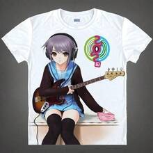 Camiseta de manga corta transpirable unisex con cuello redondo de anime 2D de Haruhi Suzumiya's Melancholy SOS - Negro - Ver 3