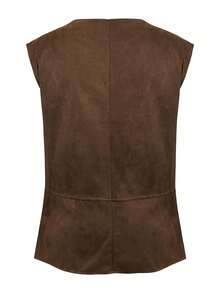 Men's European And American Retro Lace-Up Casual Solid Color Slim Fit Vest - Brown - View 3