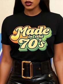 Camiseta Gráfica Retro Vintage de los 70 para Mujer - Corte Relajado, Cuello Redondo, Manga Corta con Estampado "Made In The 70's" y Diseño de Bloques de Color de los 70 (Verde-Amarillo-Rosa) - Camiseta Casual Negra Transpirable para Atuendos Informales, Fiestas Temáticas de los 70 y Regalo Nostálgico - Comodidad para Todas las Temporadas, Ropa para el Hogar, Camiseta Ligera, Material Cómodo, Ropa de Verano, Ropa Urbana para Mujer, Camiseta para Mujer, Camiseta "Mama" para Mujer, Camiseta "Pumpkin" para Mujer, Ropa de Verano para Mujer, Camisetas Gráficas, Camisetas Gráficas Transpirables y Cómodas - Negro - Ver 10