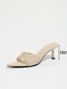 Sandal Wanita, Mules Bordir Renda, Cocok untuk Pesta Musim Semi/Panas, Pertemuan, Perjalanan, Peragaan Busana, Pernikahan. Ujung Lancip, Hak Kitten, Slip-On Ujung Terbuka, Terbuat dari Bahan Berkualitas Tinggi dengan Lapisan Cermin Lembut, Sandal Hak Tinggi yang Elegan dan Modis dalam Warna Aprikot - Aprikot - View 5