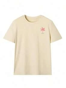 Women's Short-Sleeved T-Shirt With A Round Neck And Palm Tree Print, A Casual And Modern Style, Ideal For Summer, Your Everyday Essential. Graphic Print T-Shirt - 杏色 - 查看 5