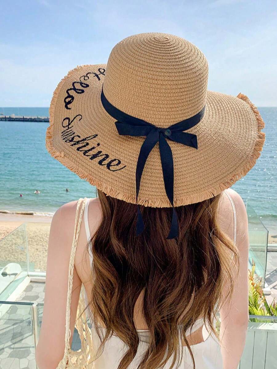 1 chiếc mũ chống nắng mùa hè cho nữ, mũ rơm dệt mới, mũ xô ngoài trời cho nữ, mũ đi biển cho nữ - Nhiều màu - Xem 1