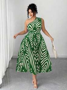 Vestido elegante de mujer de talla grande con estampado floral azul y blanco, elegante y chic para fiestas, graduaciones, vacaciones, festivales, citas, bodas y salidas - Verde - Ver 1