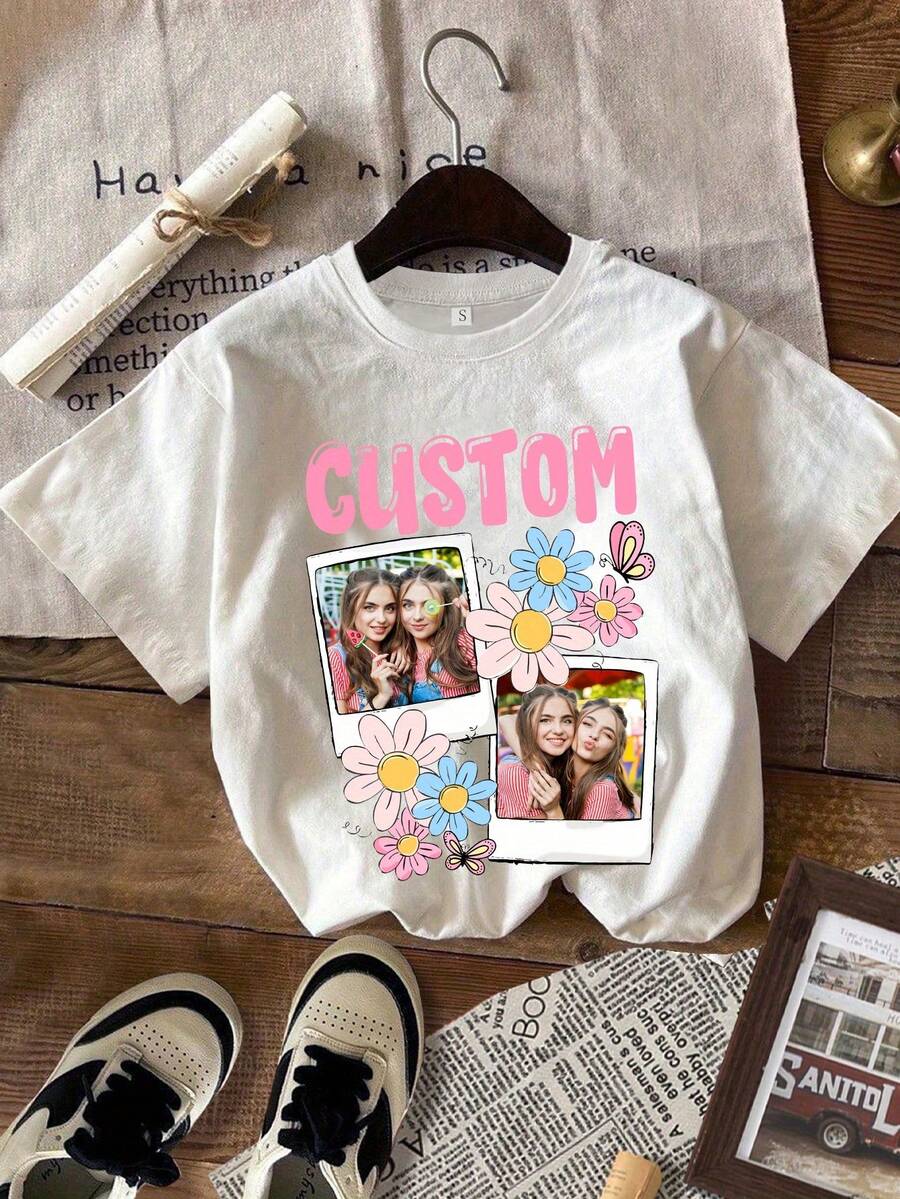 Camiseta manga corta cuello redondo 100% algodón, estampado trendy, tejido ligero y ventilado, estilo moda casual, apta para vida diaria, salidas informales y citas en primavera, verano y otoño - Blanco - Ver 1