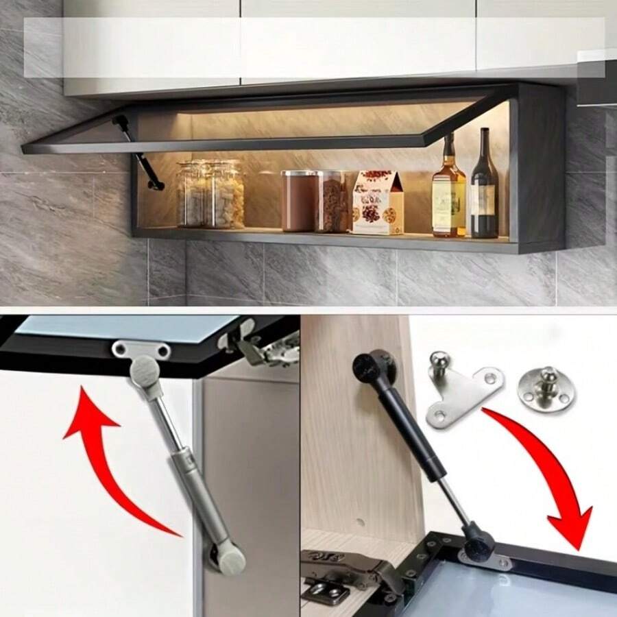 2pcs Kitchen Cabinet Door Lift Pneumatic Support Hydraulic Gas Spring Support Aluminum Frame Glass Door Gas Strut Furniture Hinge - A - View 1